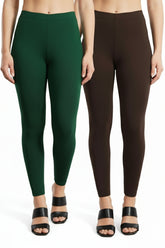 Shsuvia Women Cropped Leggings – Pack of 2 Bottle Green & Coffee Brown