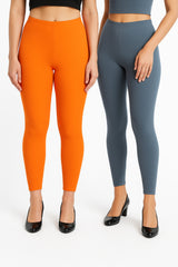 Shsuvia Women Cropped Leggings – Pack of 2 Light Orange & Airforce Green