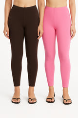 Shsuvia Women Cropped Leggings – Pack of 2 Coffee Brown & Baby Pink