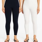 Shsuvia Women Cropped Leggings – Pack of 2 Dark Navy & White