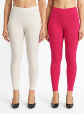 Shsuvia Women Cropped Leggings – Pack of 2 Off White & Rani Rose