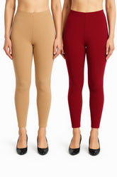 Shsuvia Women Cropped Leggings – Pack of 2 Biscuit & Maroon