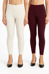 Shsuvia Women Cropped Leggings – Pack of 2 Off White & Wine