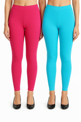 Shsuvia Women Cropped Leggings – Pack of 2 Rani Rose & Sky Blue