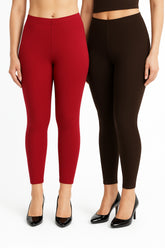 Shsuvia Women Cropped Leggings – Pack of 2 Maroon & Coffee Brown