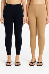 Shsuvia Women Cropped Leggings – Pack of 2 Dark Navy & Biscuit