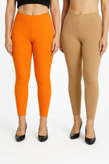 Shsuvia Women Cropped Leggings – Pack of 2 Light Orange & Biscuit