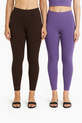 Shsuvia Women Cropped Leggings – Pack of 2 Coffee Brown & Lavender