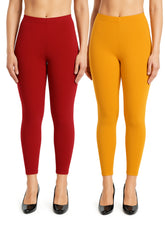 Shsuvia Women Cropped Leggings – Pack of 2 Maroon & Mustard
