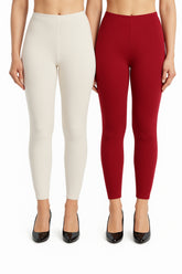 Shsuvia Women Cropped Leggings – Pack of 2 Off White & Maroon