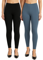 Shsuvia Women Cropped Leggings – Pack of 2 Black & Airforce Green