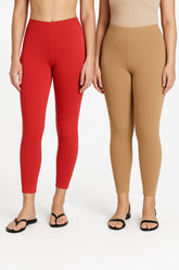 Shsuvia Women Cropped Leggings – Pack of 2 Coral & Biscuit