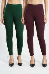 Shsuvia Women Cropped Leggings – Pack of 2 Bottle Green & Wine