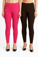 Shsuvia Women Cropped Leggings – Pack of 2 Rani Rose & Coffee Brown