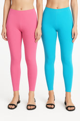 Shsuvia Women Cropped Leggings – Pack of 2 Baby Pink & Sky Blue