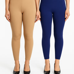 Shsuvia Women Cropped Leggings – Pack of 2 Biscuit & Old Royal