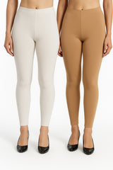 Shsuvia Women Cropped Leggings – Pack of 2 Off White & Biscuit