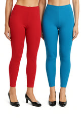 Shsuvia Women Cropped Leggings – Pack of 2 Coral & Turquoise blue