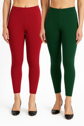 Shsuvia Women Cropped Leggings – Pack of 2 Maroon & Bottle Green