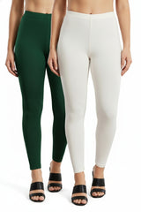 Shsuvia Women Cropped Leggings – Pack of 2 Bottle Green & Off White
