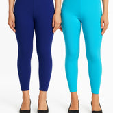 Shsuvia Women Cropped Leggings – Pack of 2 Old Royal & Sky Blue