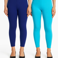 Shsuvia Women Cropped Leggings – Pack of 2 Old Royal & Sky Blue