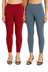 Shsuvia Women Cropped Leggings – Pack of 2 Maroon & Airforce Green