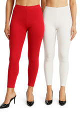 Shsuvia Women Cropped Leggings – Pack of 2 Coral & White