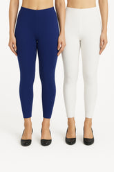Shsuvia Women Cropped Leggings – Pack of 2 Old Royal & White