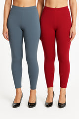 Shsuvia Women Cropped Leggings – Pack of 2 Airforce Green & Maroon