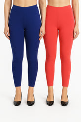 Shsuvia Women Cropped Leggings – Pack of 2 Old Royal & Coral