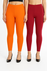 Shsuvia Women Cropped Leggings – Pack of 2 Light Orange & RED