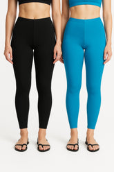 Shsuvia Women Cropped Leggings – Pack of 2 Black & Turquoise blue