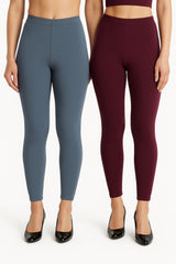 Shsuvia Women Cropped Leggings – Pack of 2 Airforce Green & Wine