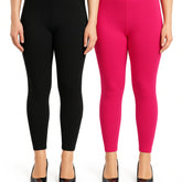 Shsuvia Women Cropped Leggings – Pack of 2 Black & Rani Rose