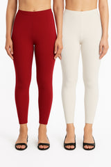 Shsuvia Women Cropped Leggings – Pack of 2 Maroon & Off White