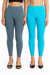 Shsuvia Women Cropped Leggings – Pack of 2 Airforce Green & Sky Blue