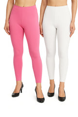 Shsuvia Women Cropped Leggings – Pack of 2 Baby Pink & White