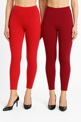 Shsuvia Women Cropped Leggings – Pack of 2 Coral & RED