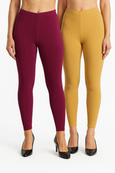 Shsuvia Women Cropped Leggings – Pack of 2 Majentha & Stone