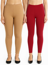 Shsuvia Women Cropped Leggings – Pack of 2 Biscuit & RED