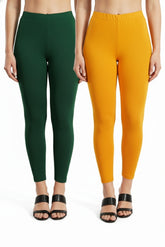 Shsuvia Women Cropped Leggings – Pack of 2 Bottle Green & Mustard