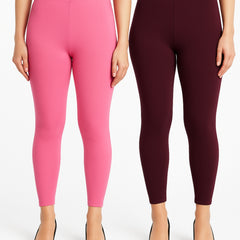 Shsuvia Women Cropped Leggings – Pack of 2 Baby Pink & Wine