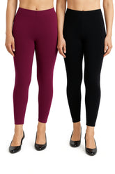 Shsuvia Women Cropped Leggings – Pack of 2 Majentha & Black