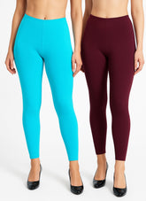 Shsuvia Women Cropped Leggings – Pack of 2 Sky Blue & Wine