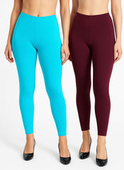 Shsuvia Women Cropped Leggings – Pack of 2 Sky Blue & Wine