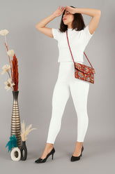 White Shsuvia Women's High Waist Stretchable Cotton Legging-Soft slim fit tights for gym, yoga and daily wear.