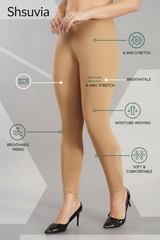 Biscuit Shsuvia Women's High Waist Stretchable Cotton Legging-Soft slim fit tights for gym, yoga and daily wear.