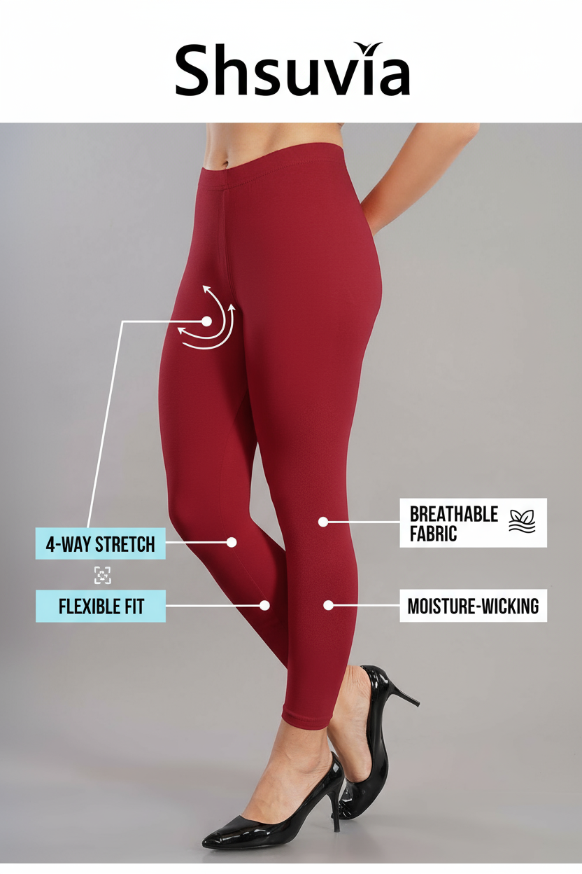 Shsuvia Women's Mid Waist Stretchable Ankle Length Legging