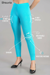 Sky Blue Shsuvia Women's High Waist Stretchable Cotton Legging-Soft slim fit tights for gym, yoga and daily wear.